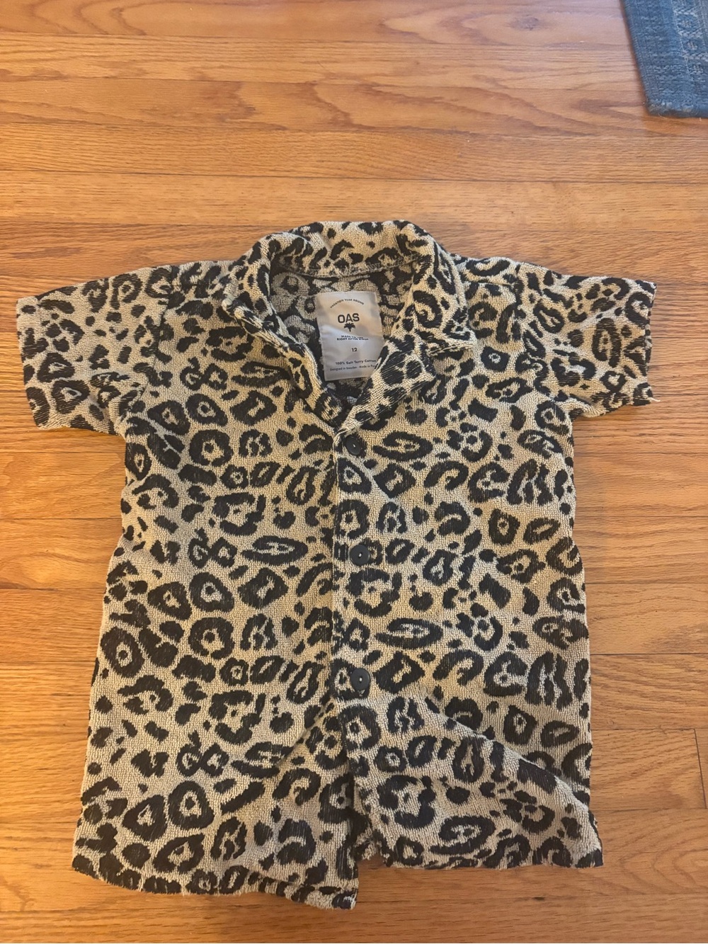 OAS Black and Beige Leopard Terry Button-Up - 12y old - kids